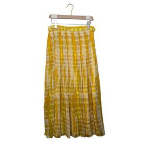Who What Wear Women's Midi Skirt Size 8 Yellow Tie-Dye Pleated Flowy Feminine